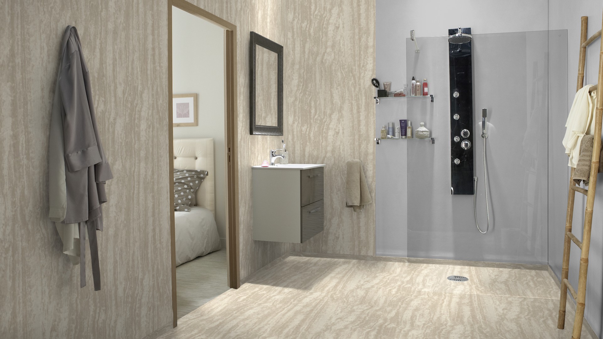 Våtromsbelegg Aquarelle Travertine Beige 2m - Bilde 2